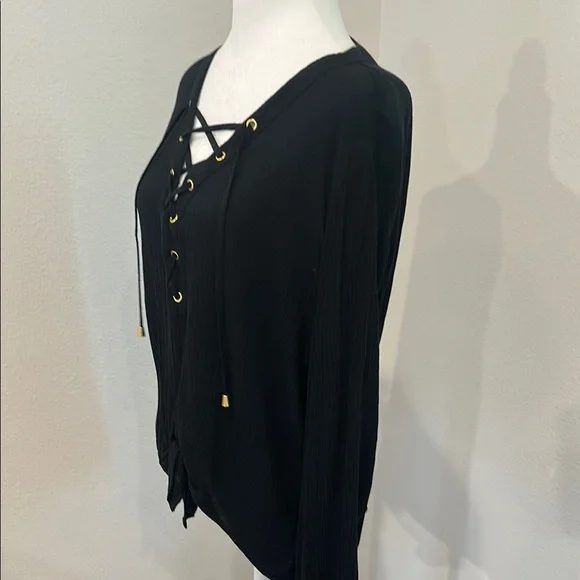 INC International Concepts Black Lace-Up Blouse - Picture 8 of 8